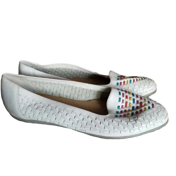 Shoes - Cobbie Cuddlers Leather Woven Slip On Shoes White Rainbow 8.5